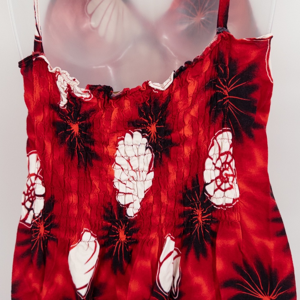 Vintage Y2K Sun Dress Womens L Red Fitted Seashell 90s Tropical‎ Beach Surfer - Picture 5 of 10